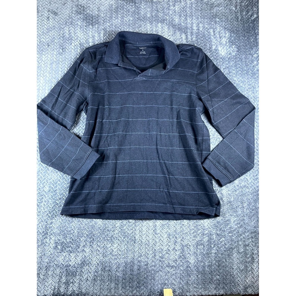 Van Heusen Polo Shirt Mens XL Navy Blue Windowpane Performance Golf Tennis Tail